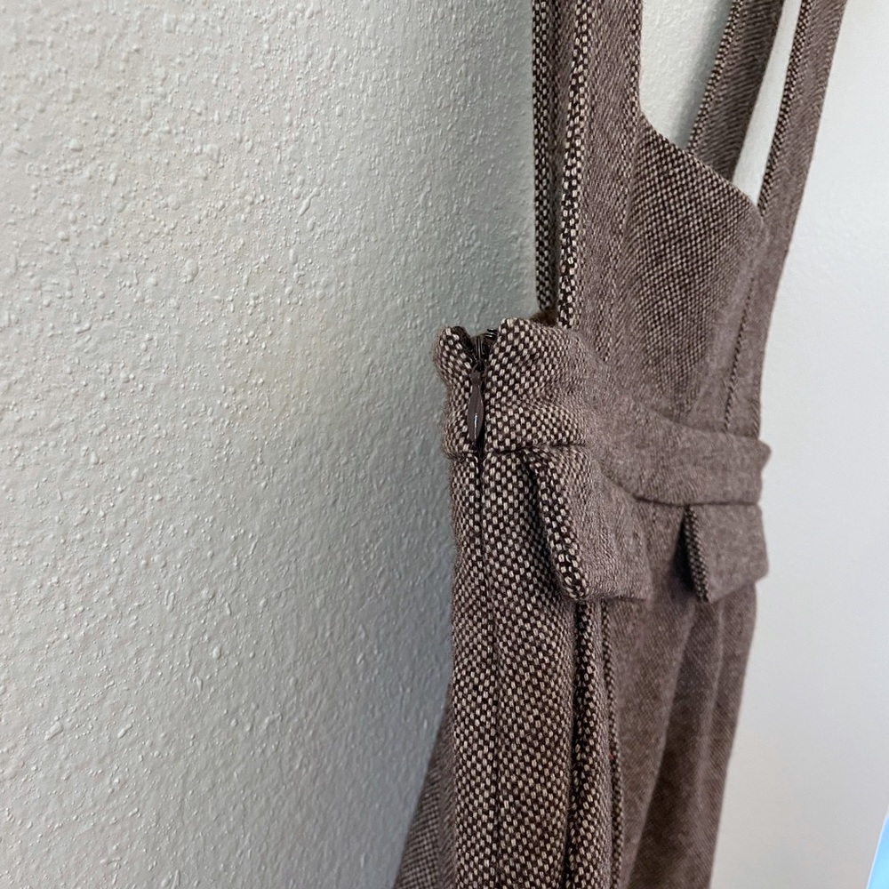 Pinafore brown tweed buckled strap midi dress - Picture 4 of 8